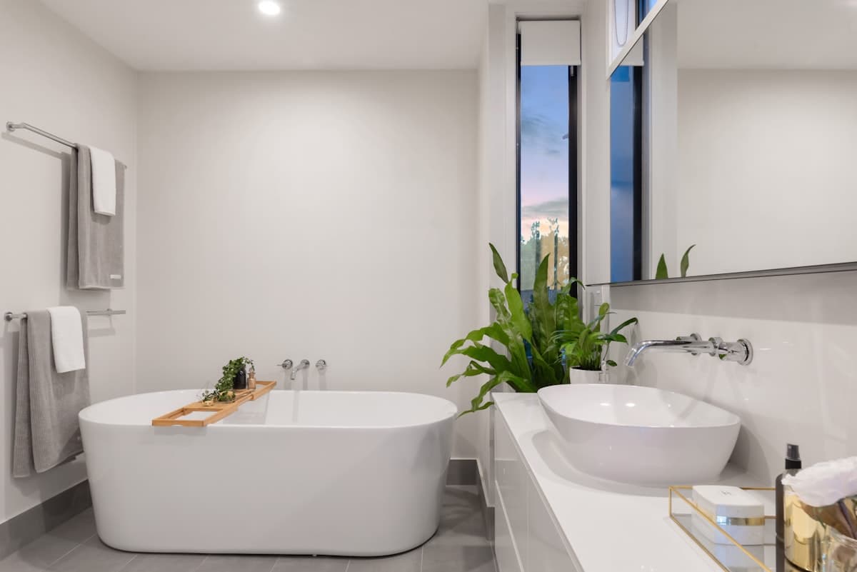Residential bathroom renovation with plumbing fixtures
